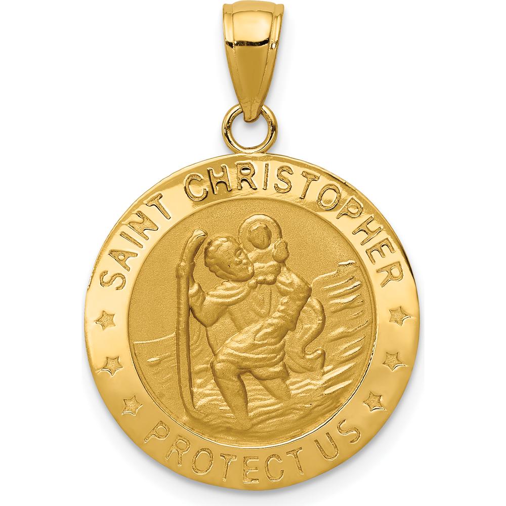 14K Yellow Gold Saint Christopher Protect Us Medal Pendant - 27.5mm by Oro Pregiato
