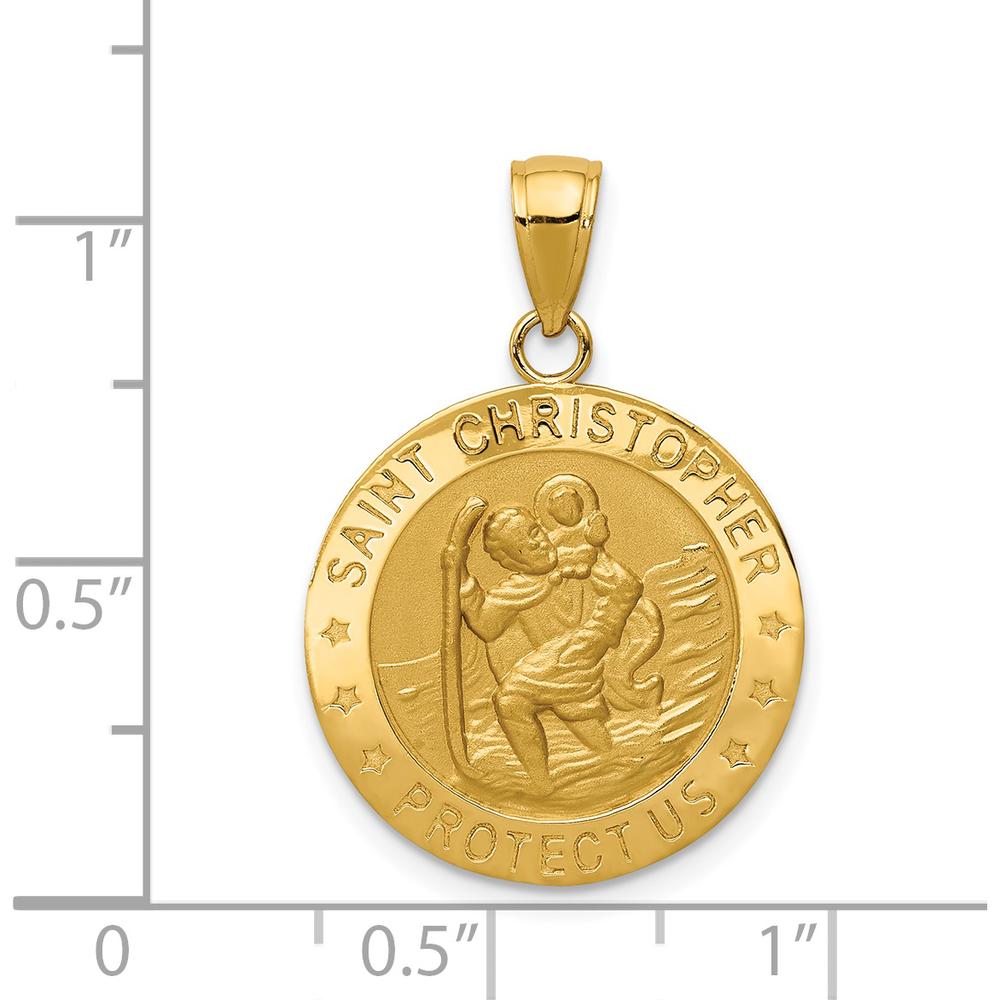 14K Yellow Gold Saint Christopher Protect Us Medal Pendant - 27.5mm by Oro Pregiato