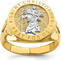 14K Yellow Gold Saint Christopher Themed Ring with Rhodium Plating by 0