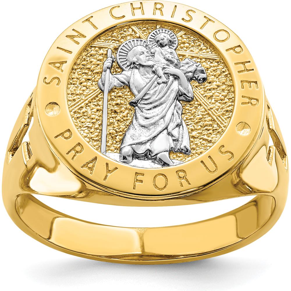14K Yellow Gold Saint Christopher Themed Ring with Rhodium Plating by 0
