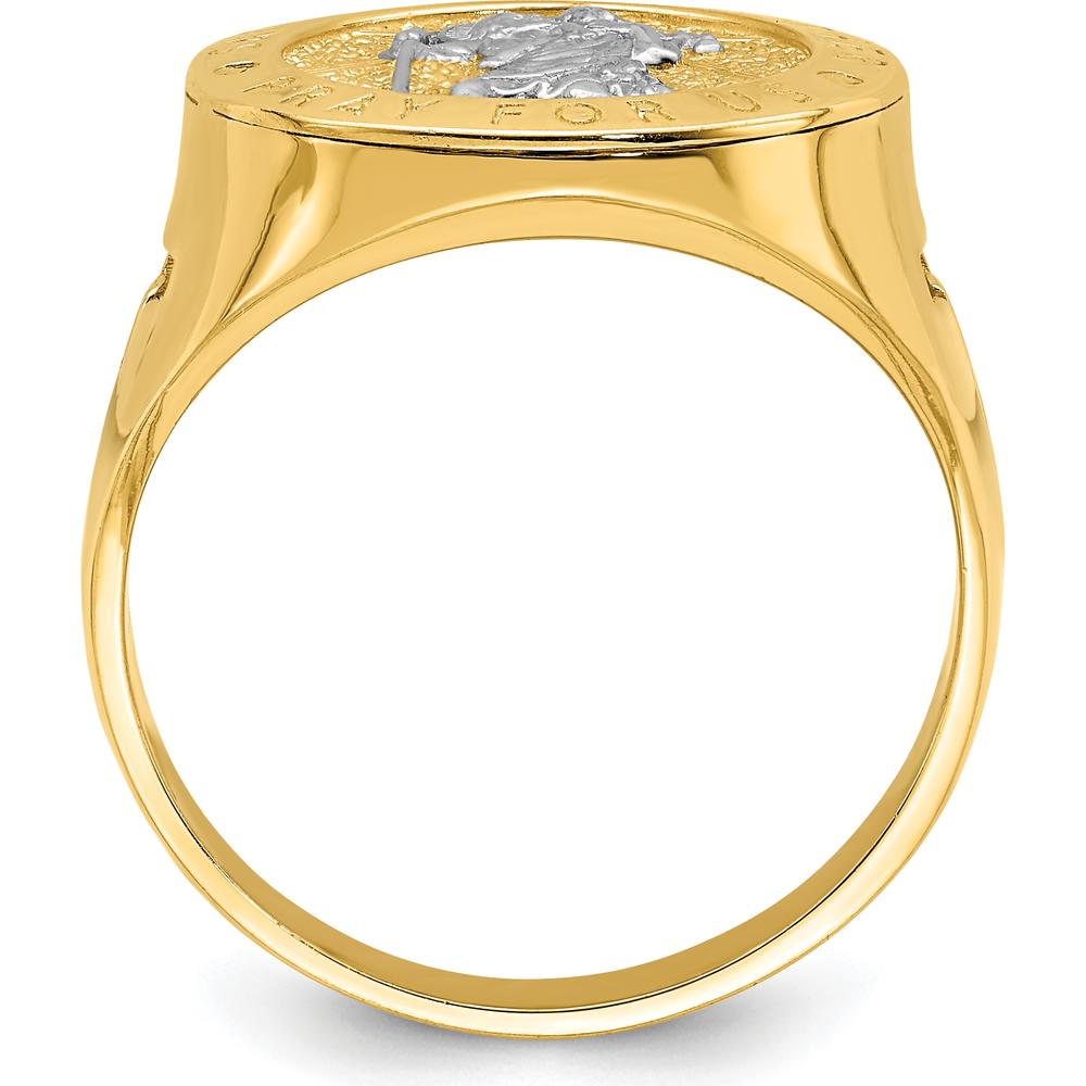 14K Yellow Gold Saint Christopher Themed Ring with Rhodium Plating by 0