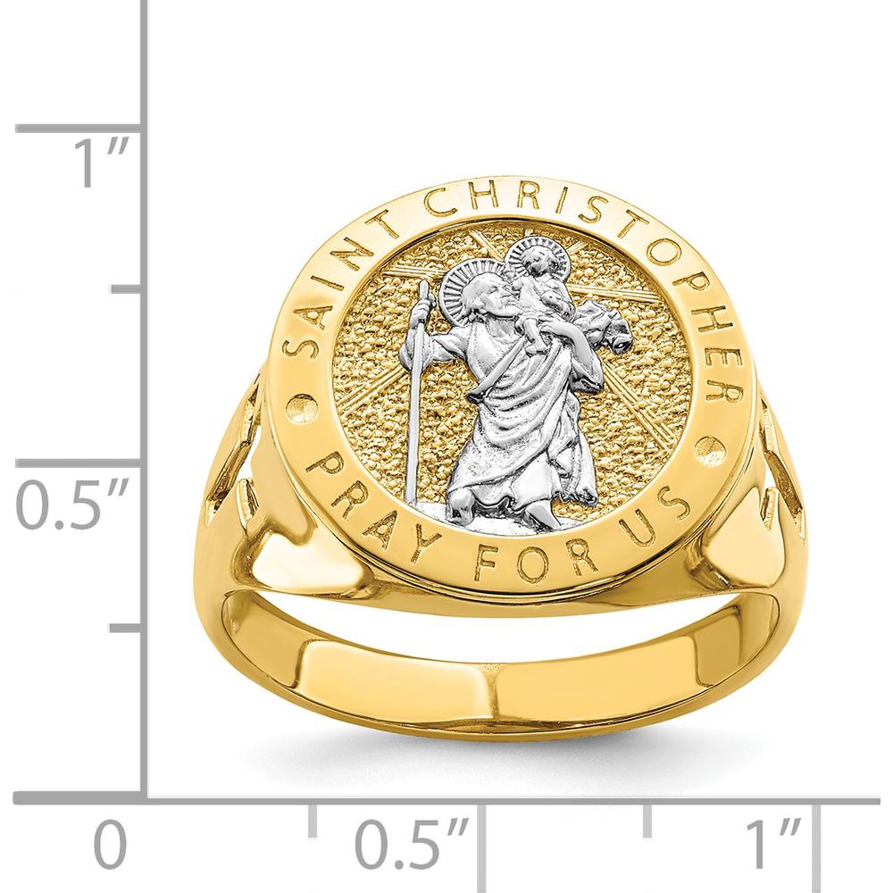 14K Yellow Gold Saint Christopher Themed Ring with Rhodium Plating by 0