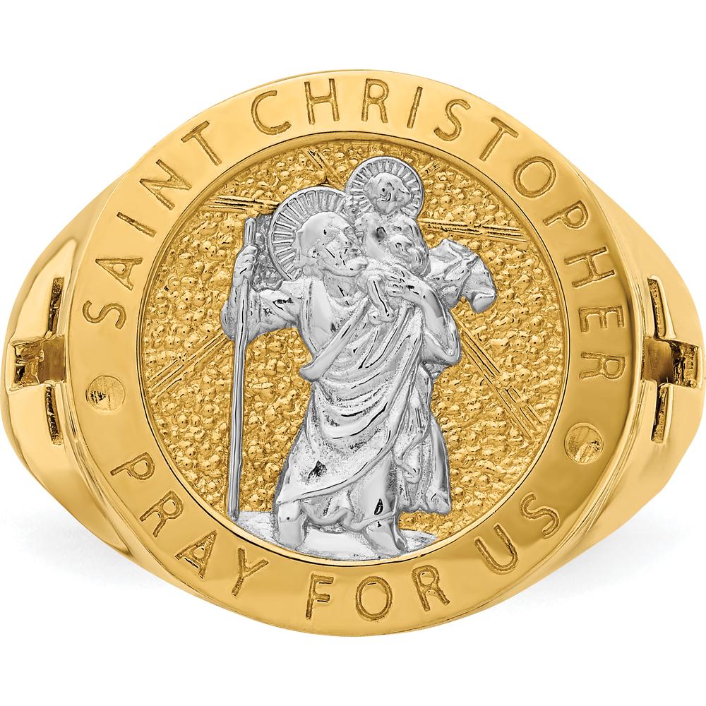 14K Yellow Gold Saint Christopher Themed Ring with Rhodium Plating by 0