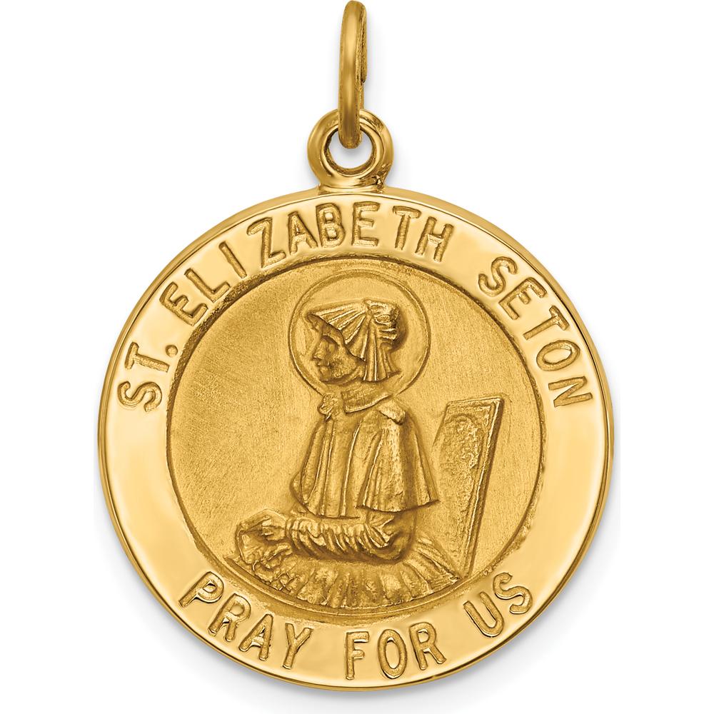14K Yellow Gold Saint Elizabeth Seton Medal Pendant with Satin and Polished Finish by Oro Pregiato