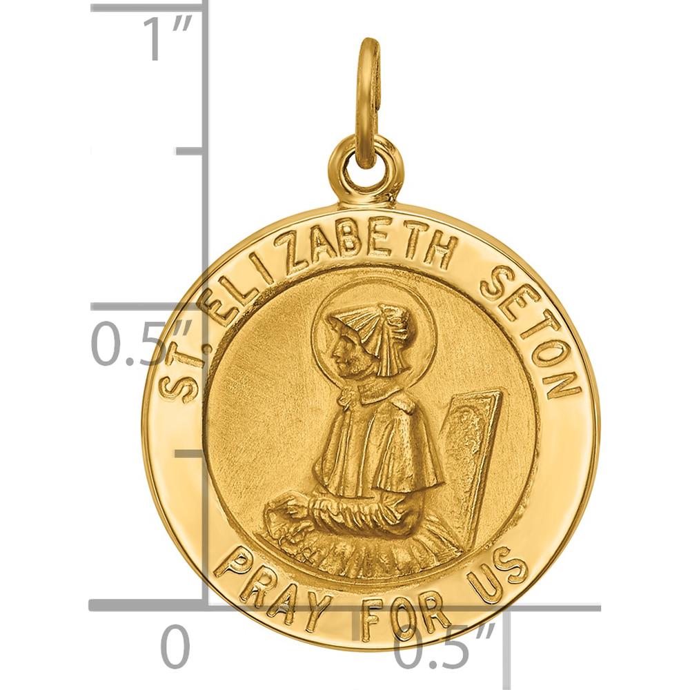 14K Yellow Gold Saint Elizabeth Seton Medal Pendant with Satin and Polished Finish by Oro Pregiato