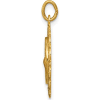 14K Yellow Gold Saint Francis of Assisi Polished and Satin Scalloped Edge Round Pendant by Oro Pregiato