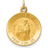 14K Yellow Gold Saint Francis of Assisi Round Charm Pendant - Satin & Polished Finish by Oro Pregiato