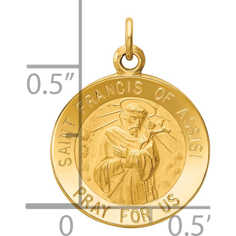 14K Yellow Gold Saint Francis of Assisi Round Charm Pendant - Satin & Polished Finish by Oro Pregiato