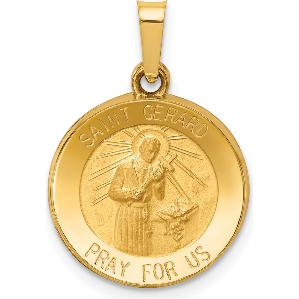 14K Yellow Gold Saint Gerard Medal Charm with Polished and Satin Finish - 22mm by Oro Pregiato