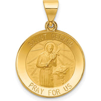 14K Yellow Gold Saint Gerard Medal Pendant with Polished and Satin Finish - Religious Themed Hollow Design by Oro Pregiato