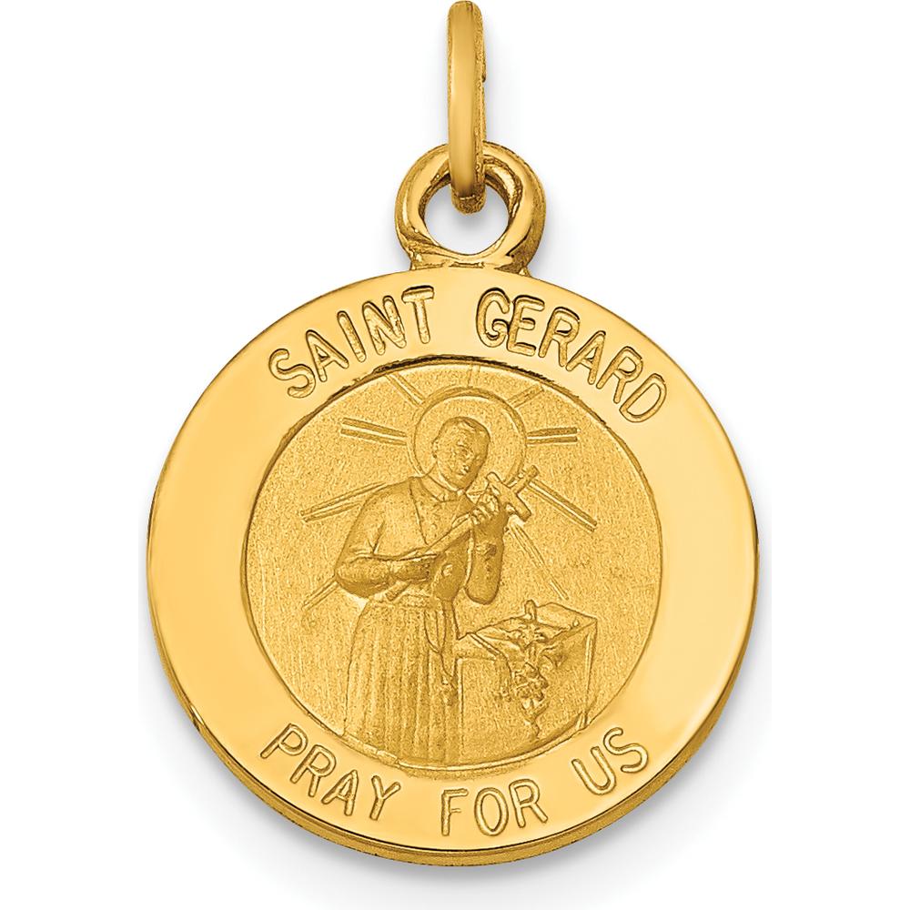 14K Yellow Gold Saint Gerard Medal Round Charm Pendant by Oro Pregiato