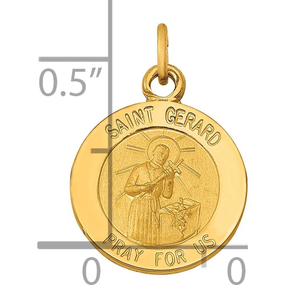 14K Yellow Gold Saint Gerard Medal Round Charm Pendant by Oro Pregiato