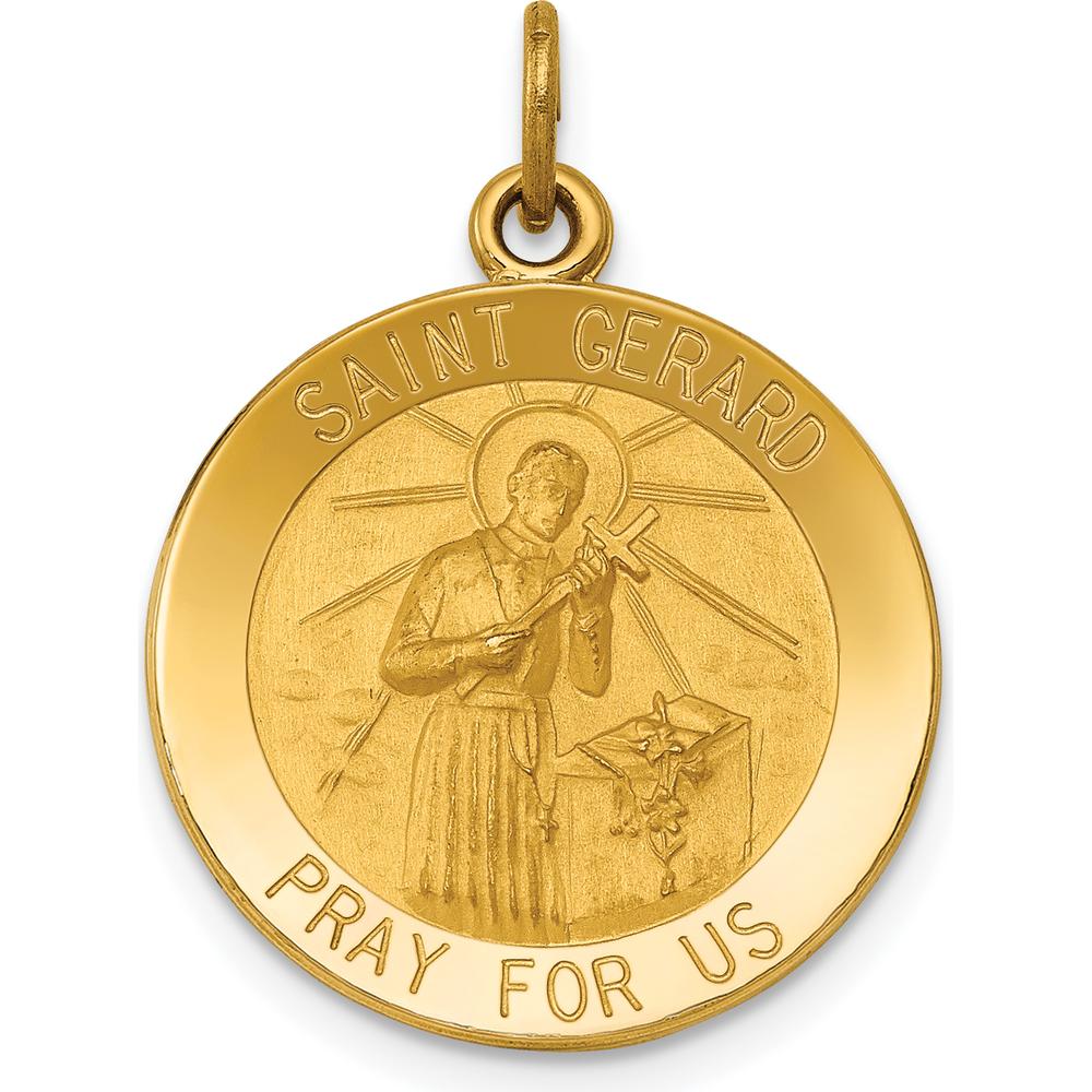 14K Yellow Gold Saint Gerard Medal Round Pendant with Polished and Satin Finish - 24.5mm Length by Oro Pregiato