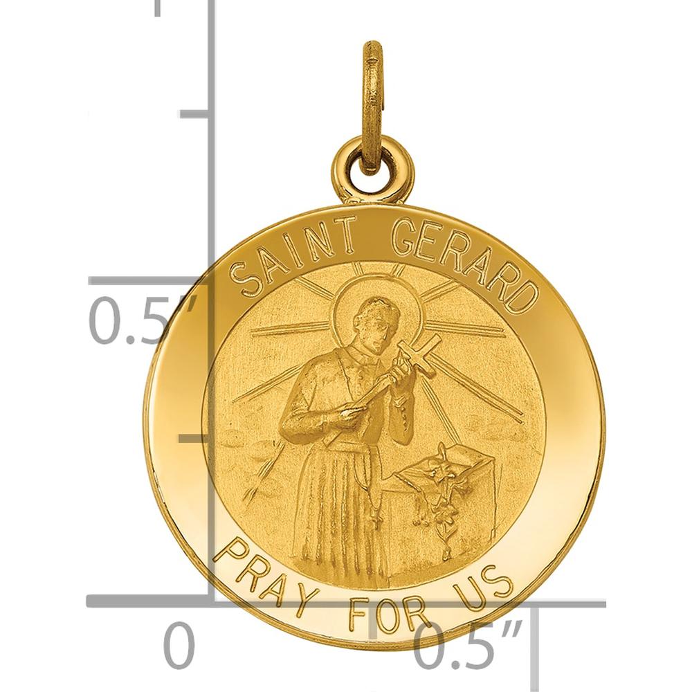 14K Yellow Gold Saint Gerard Medal Round Pendant with Polished and Satin Finish - 24.5mm Length by Oro Pregiato