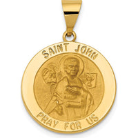 14K Yellow Gold Saint John Hollow Medal Pendant with Polished and Satin Finish - Religious Charm by Oro Pregiato