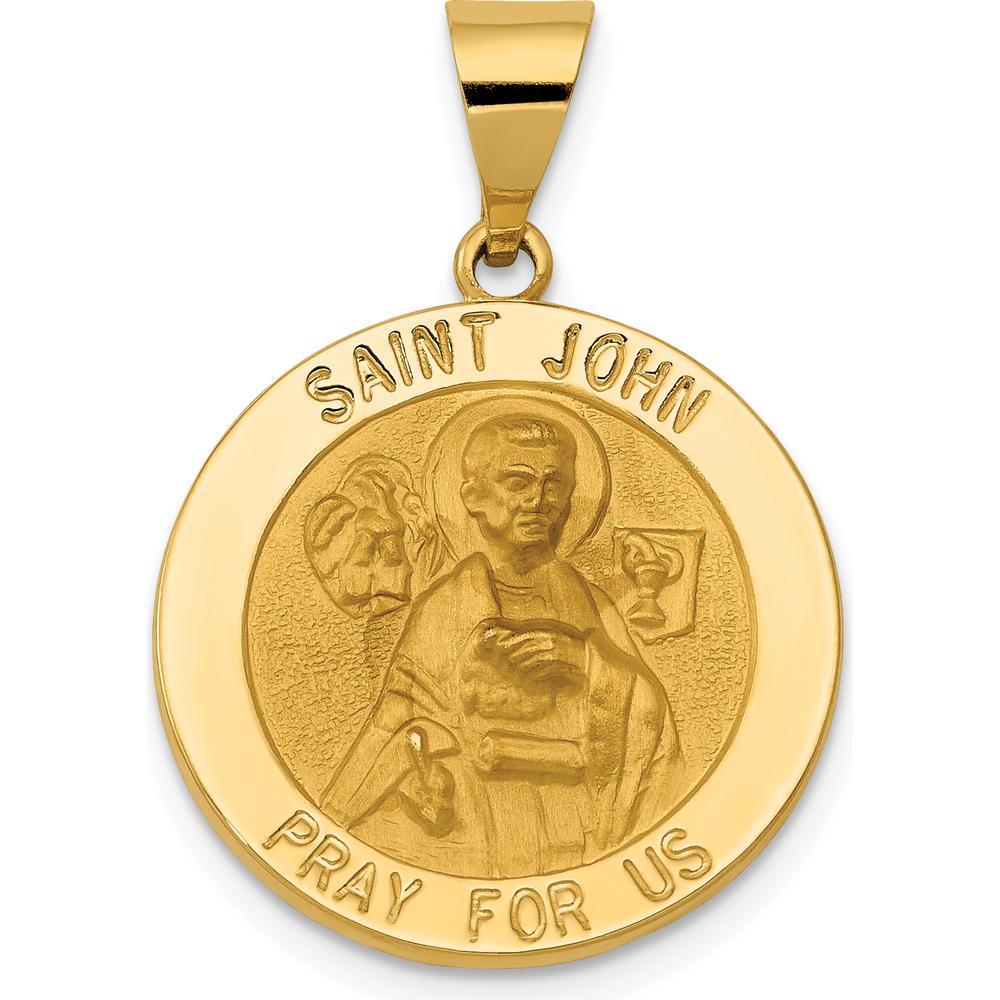 14K Yellow Gold Saint John Hollow Medal Pendant with Polished and Satin Finish - Religious Charm by Oro Pregiato