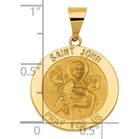 14K Yellow Gold Saint John Hollow Medal Pendant with Polished and Satin Finish - Religious Charm by Oro Pregiato