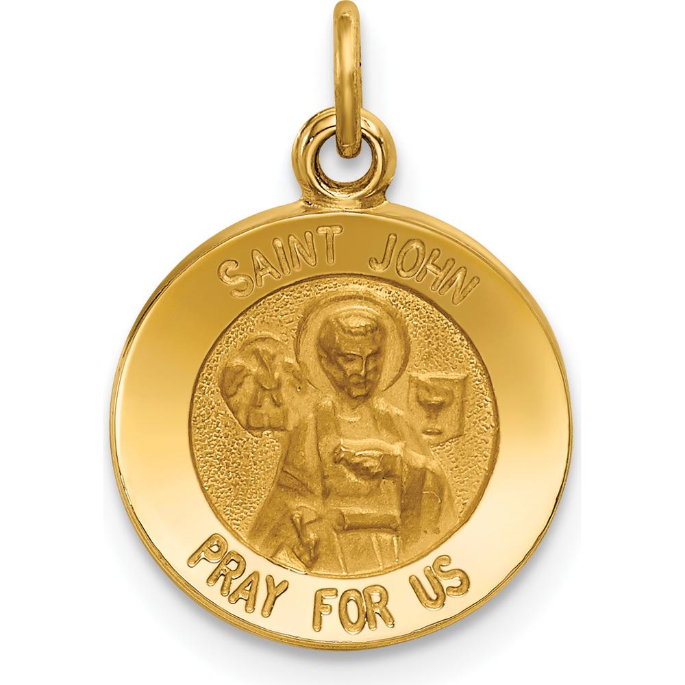 14K Yellow Gold Saint John Medal Round Charm with Polished and Satin Finish by Oro Pregiato