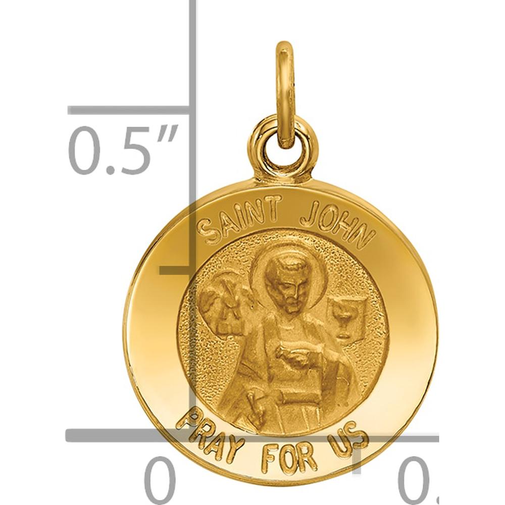 14K Yellow Gold Saint John Medal Round Charm with Polished and Satin Finish by Oro Pregiato