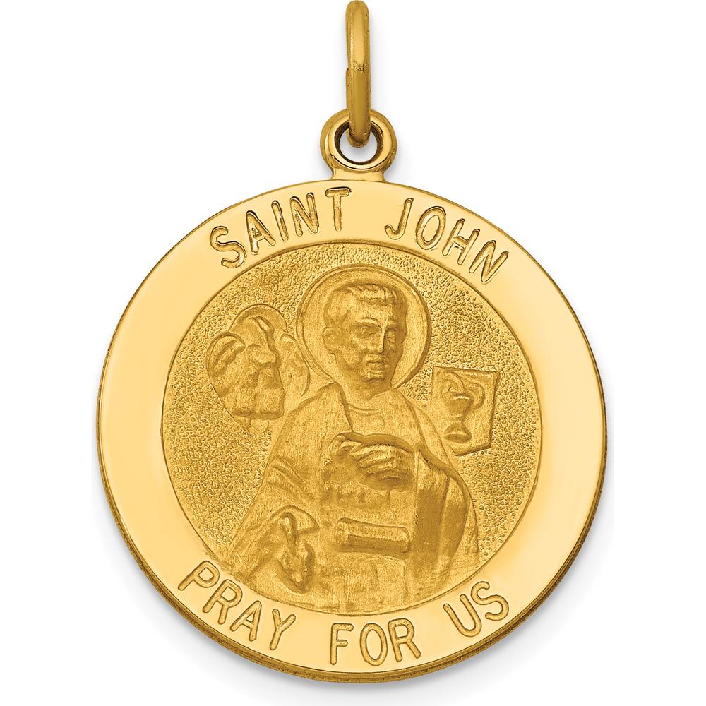 14K Yellow Gold Saint John Medal Round Pendant - 26.5mm Length by Oro Pregiato