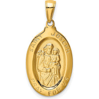 14K Yellow Gold Saint Joseph Oval Medal Pendant - Polished Finish by Oro Pregiato