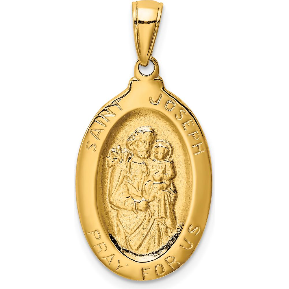 14K Yellow Gold Saint Joseph Oval Medal Pendant - Polished Finish by Oro Pregiato