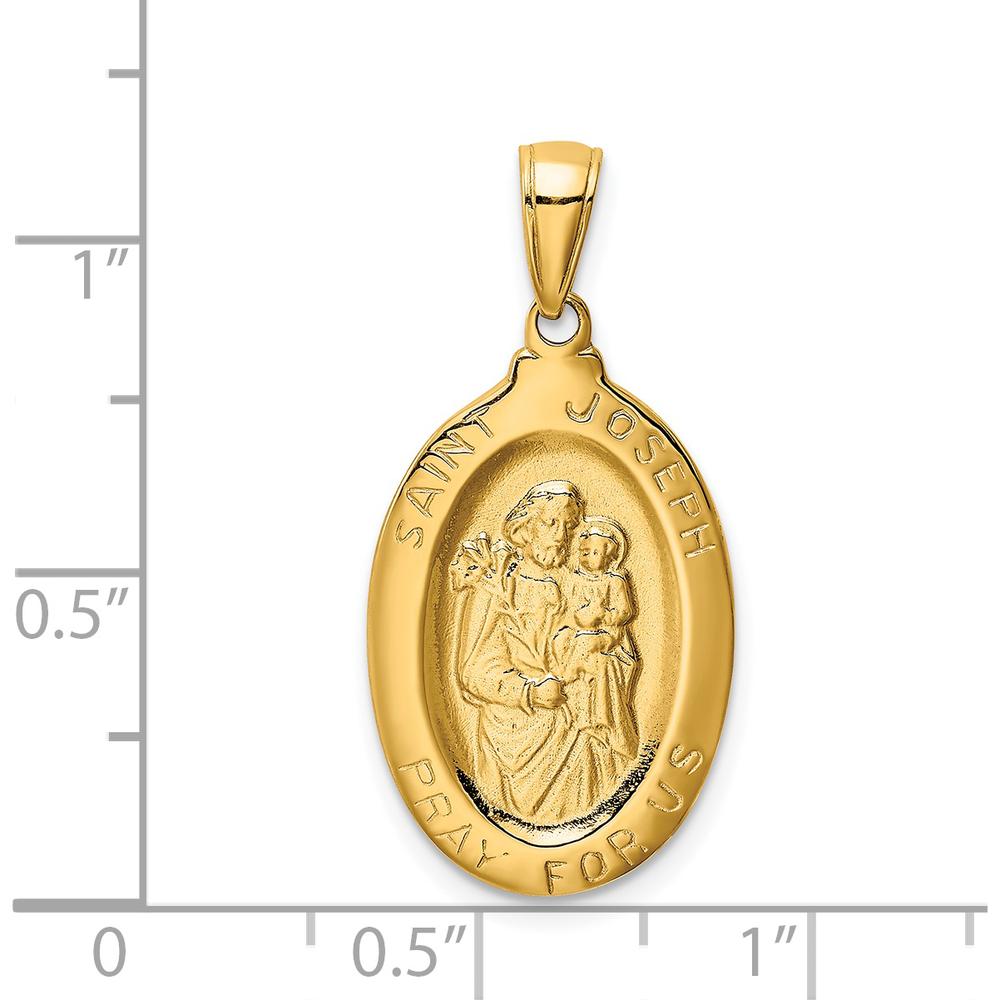 14K Yellow Gold Saint Joseph Oval Medal Pendant - Polished Finish by Oro Pregiato