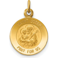 14K Yellow Gold Saint Joseph Round Medal Pendant - Solid Polished Finish by Oro Pregiato