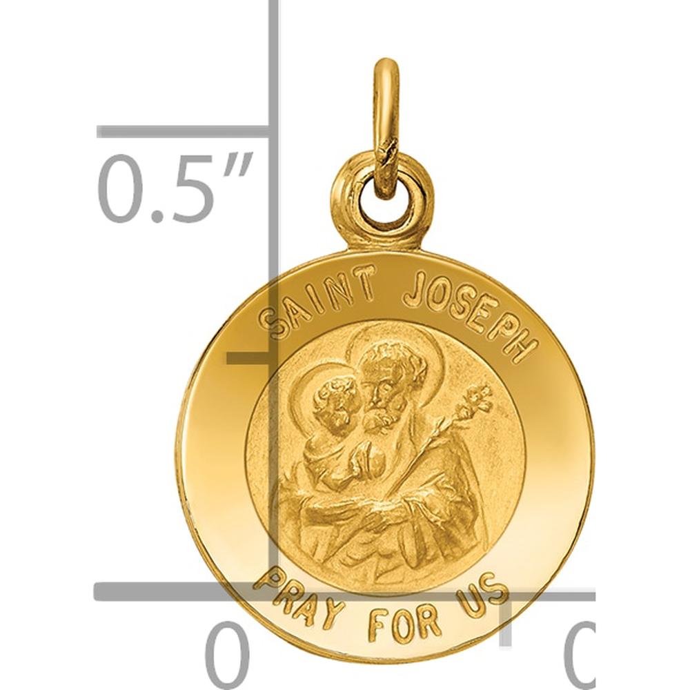 14K Yellow Gold Saint Joseph Round Medal Pendant - Solid Polished Finish by Oro Pregiato