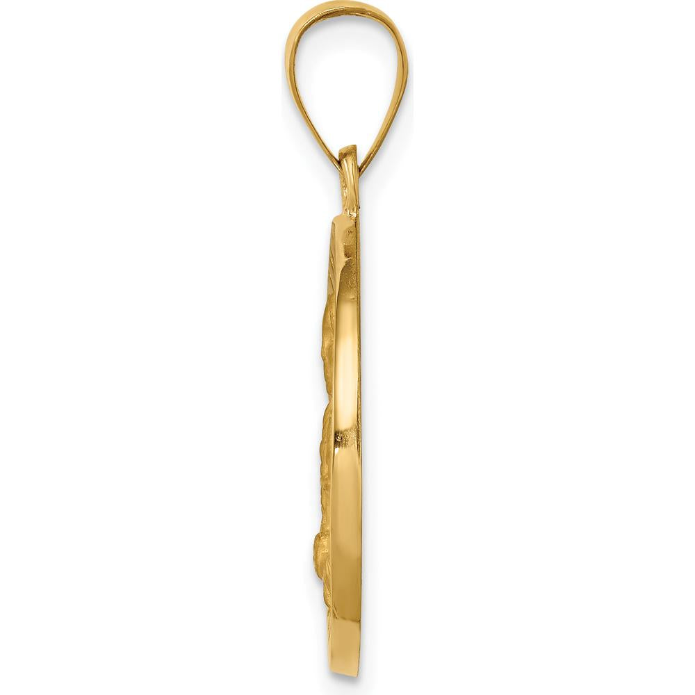 14K Yellow Gold Saint Kateri Medal Pendant with Polished and Satin Finish - Faith-Inspired Religious Jewelry by Oro Pregiato