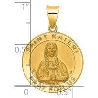 14K Yellow Gold Saint Kateri Medal Pendant with Polished and Satin Finish - Faith-Inspired Religious Jewelry by Oro Pregiato