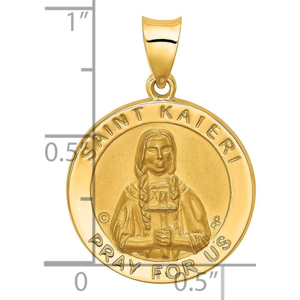 14K Yellow Gold Saint Kateri Medal Pendant with Polished and Satin Finish - Faith-Inspired Religious Jewelry by Oro Pregiato
