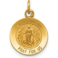 14K Yellow Gold Saint Martha Medal Round Pendant with Polished and Satin Finish - Religious Faith Charm by Oro Pregiato