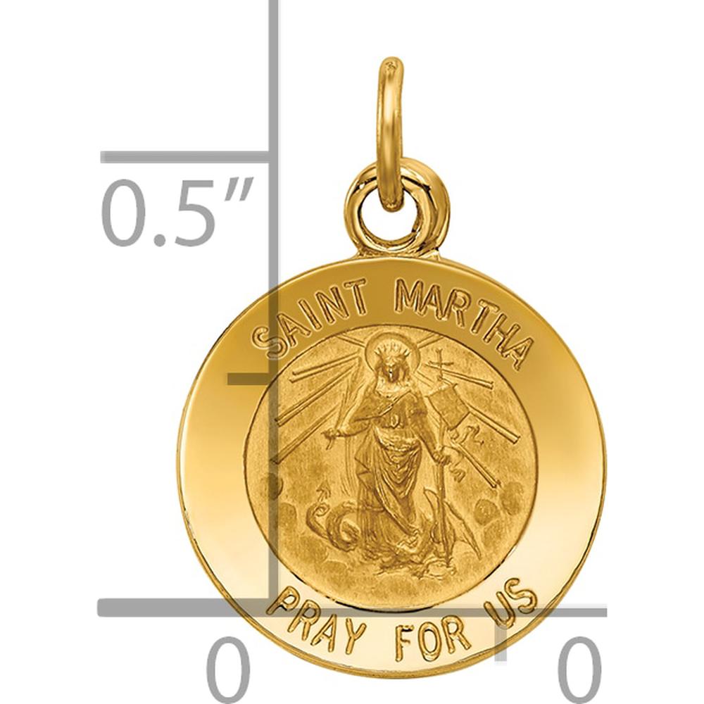 14K Yellow Gold Saint Martha Medal Round Pendant with Polished and Satin Finish - Religious Faith Charm by Oro Pregiato