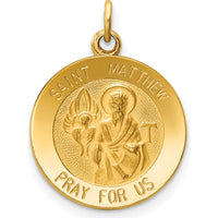 14K Yellow Gold Saint Matthew Medal Round Charm with Polished and Satin Finish - 23mm Length by Oro Pregiato