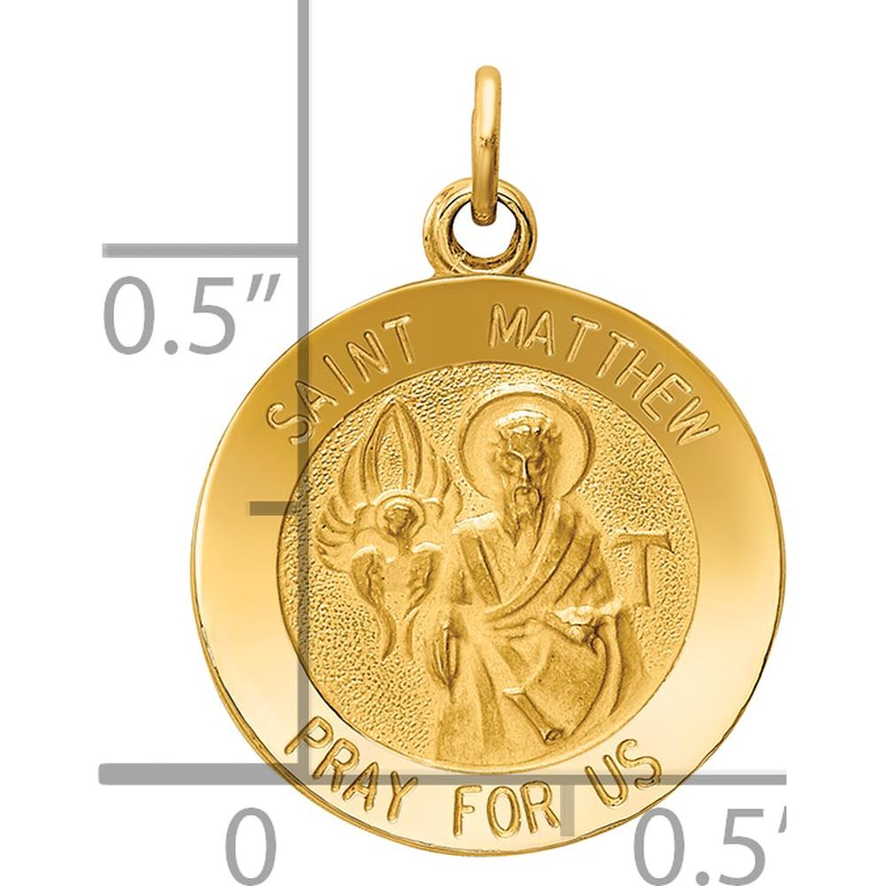 14K Yellow Gold Saint Matthew Medal Round Charm with Polished and Satin Finish - 23mm Length by Oro Pregiato