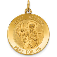 14K Yellow Gold Saint Matthew Medal Round Pendant - Polished and Satin Finish - 27mm x 19mm by Oro Pregiato