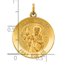 14K Yellow Gold Saint Matthew Medal Round Pendant - Polished and Satin Finish - 27mm x 19mm by Oro Pregiato