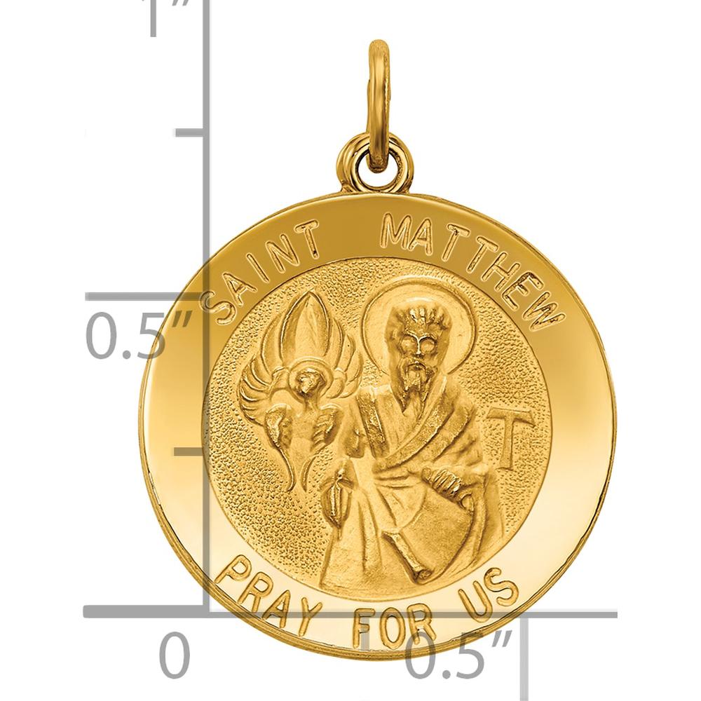 14K Yellow Gold Saint Matthew Medal Round Pendant - Polished and Satin Finish - 27mm x 19mm by Oro Pregiato