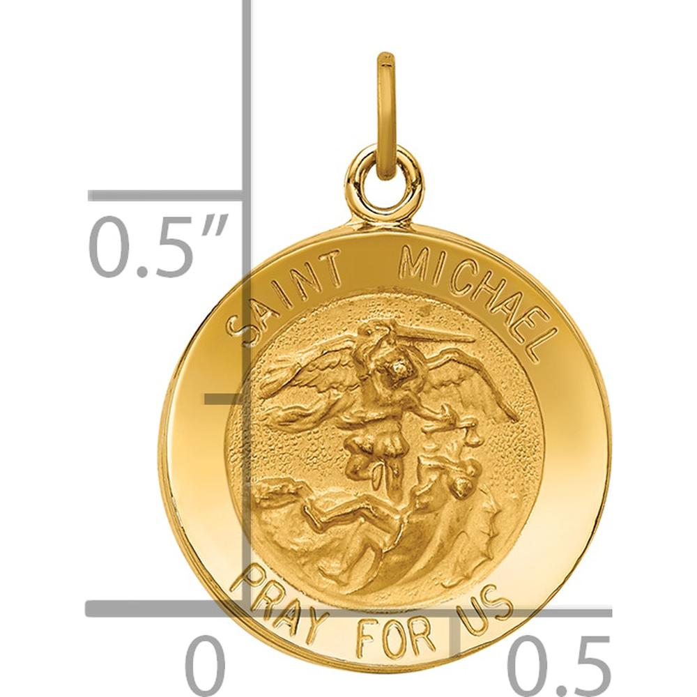 14K Yellow Gold Saint Michael Medal Pendant with Polished and Satin Finish - 18.5mm by Oro Pregiato
