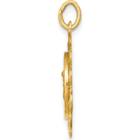 14K Yellow Gold Saint Michael Medal Scalloped Edge Round Pendant with Polished and Satin Finish by Oro Pregiato