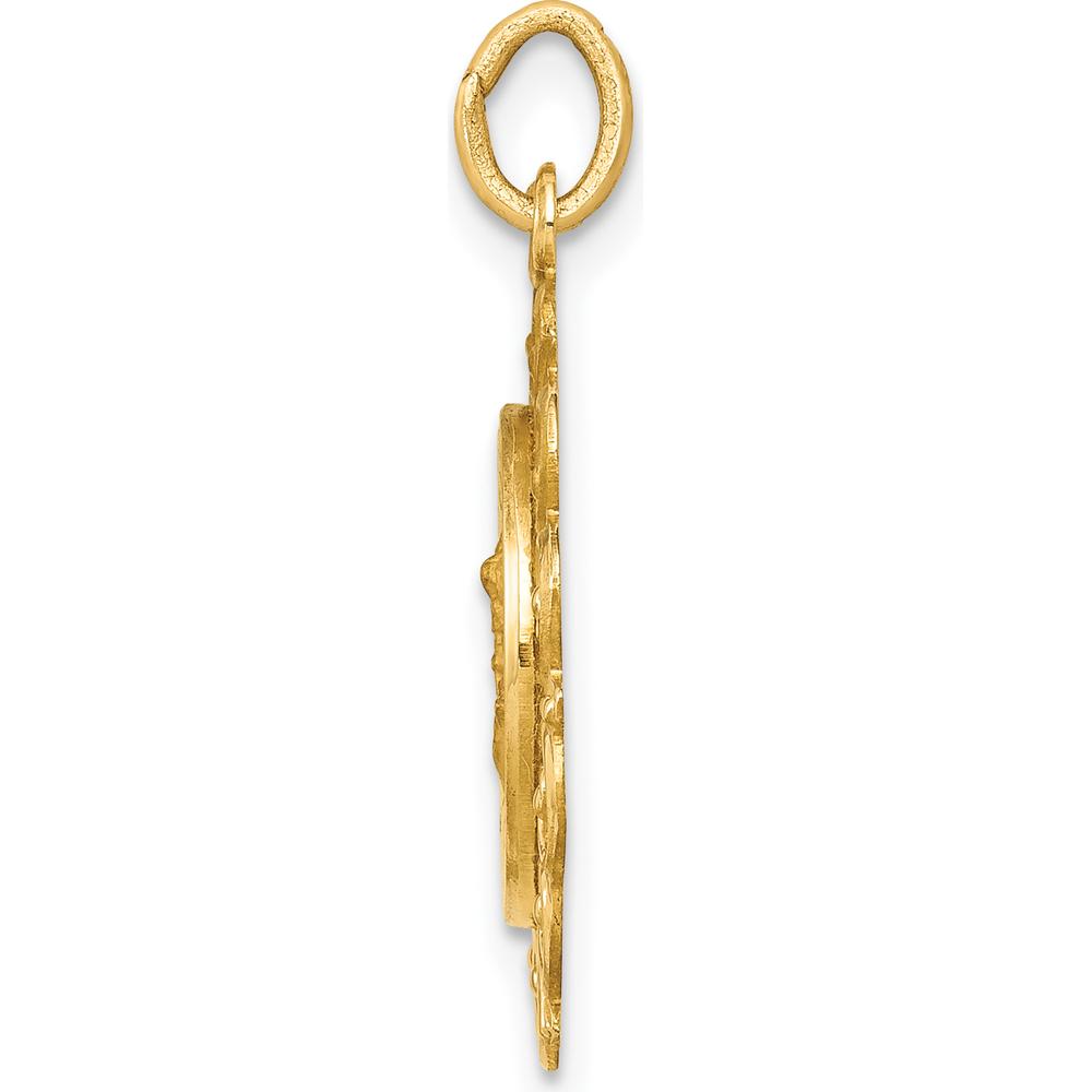 14K Yellow Gold Saint Michael Medal Scalloped Edge Round Pendant with Polished and Satin Finish by Oro Pregiato