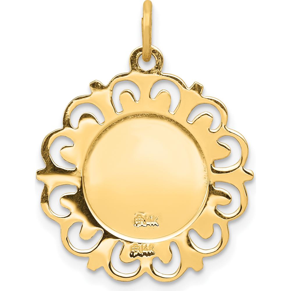 14K Yellow Gold Saint Michael Medal Scalloped Edge Round Pendant with Polished and Satin Finish by Oro Pregiato