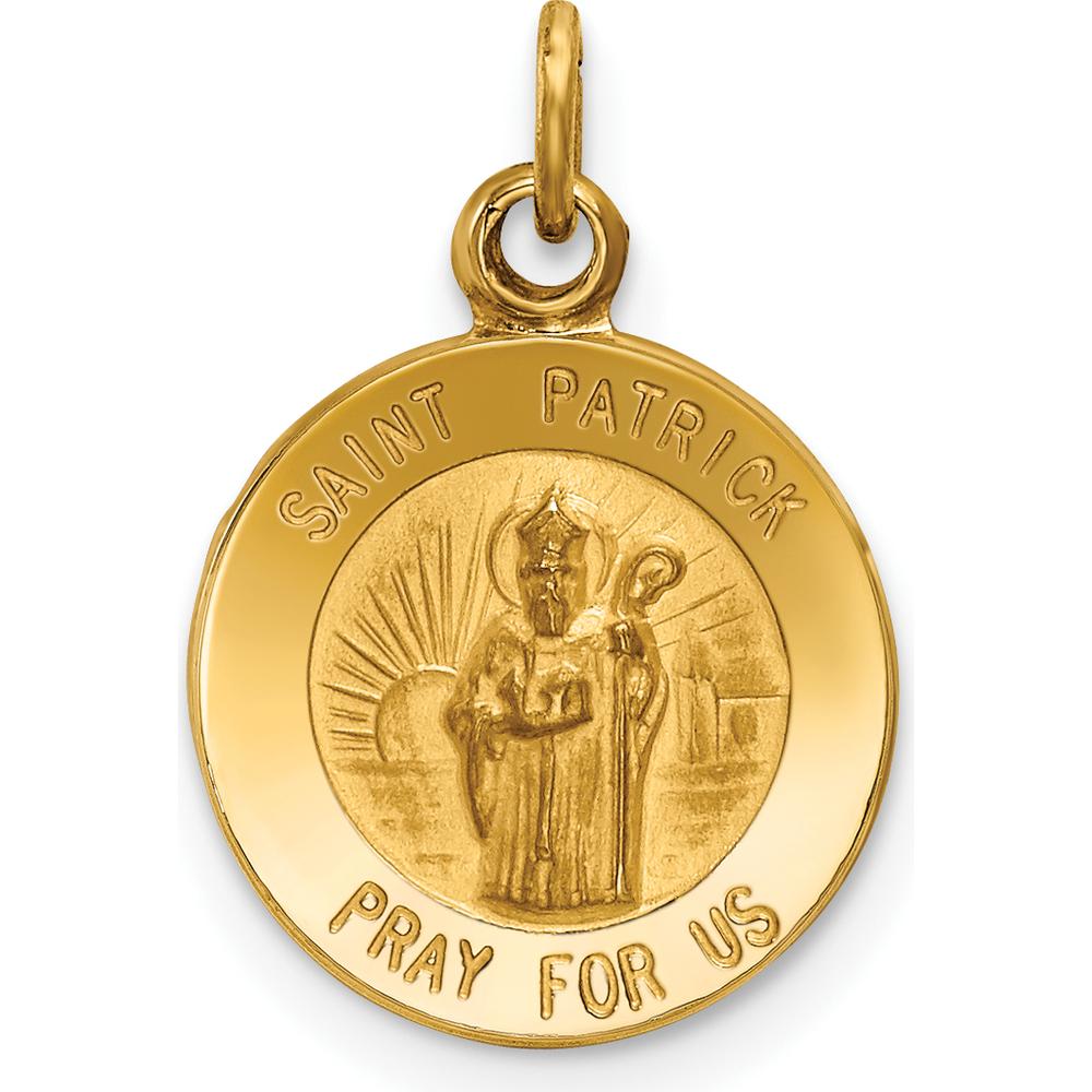 14K Yellow Gold Saint Patrick Medal Round Charm with Polished and Satin Finish by Oro Pregiato