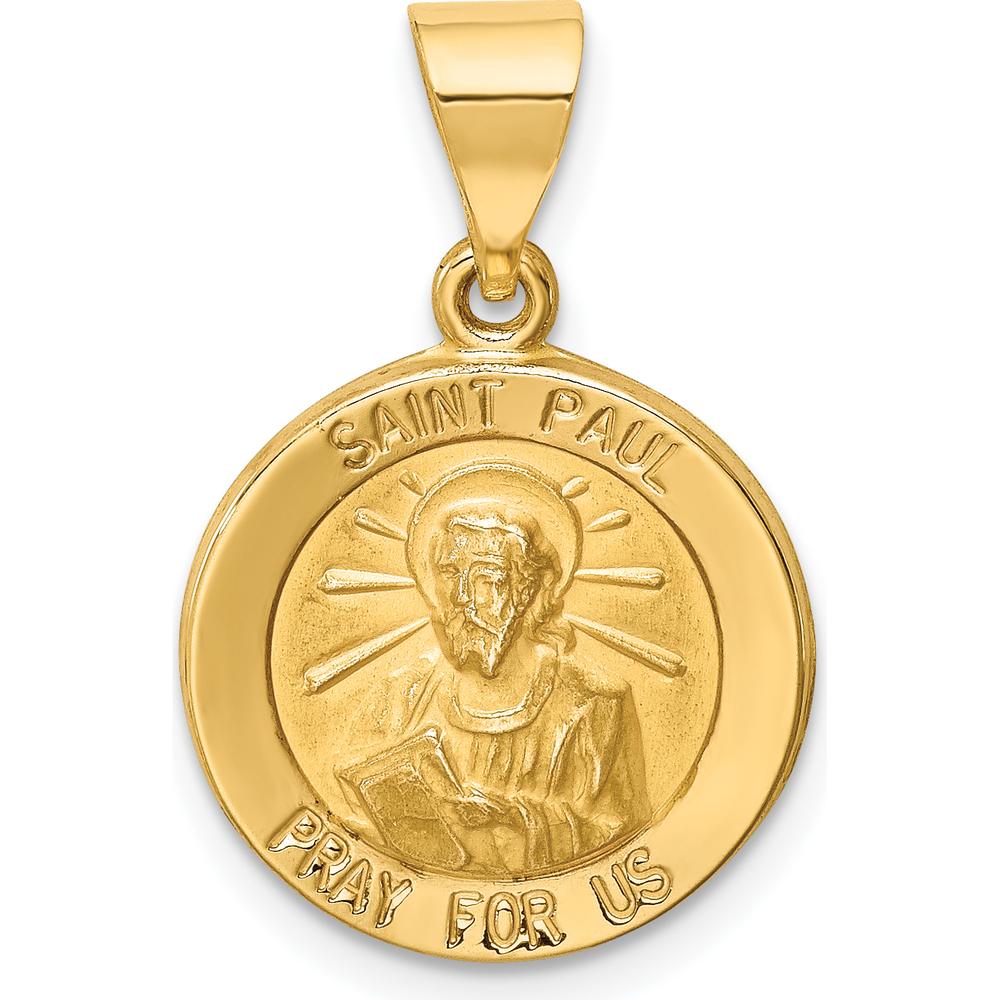 14K Yellow Gold Saint Paul Medal Pendant with Polished and Satin Finish - 18mm Length, 15mm Width by Oro Pregiato