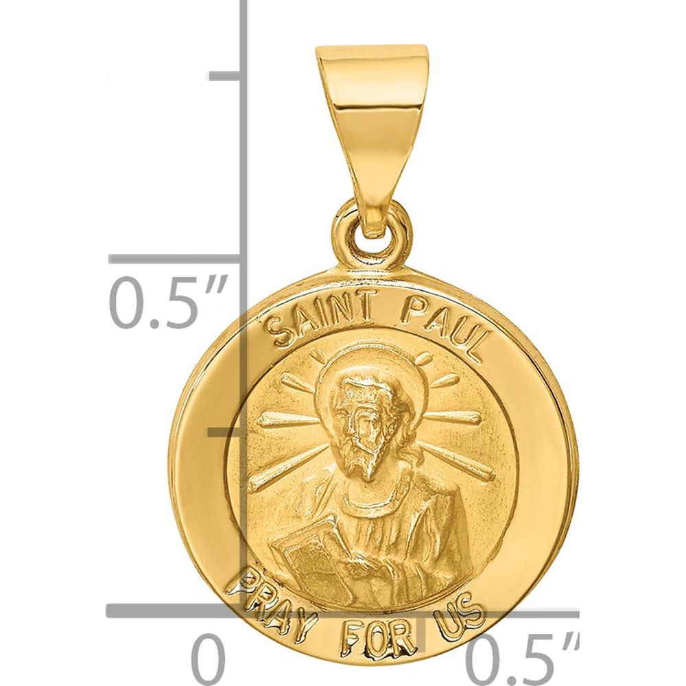 14K Yellow Gold Saint Paul Medal Pendant with Polished and Satin Finish - 18mm Length, 15mm Width by Oro Pregiato