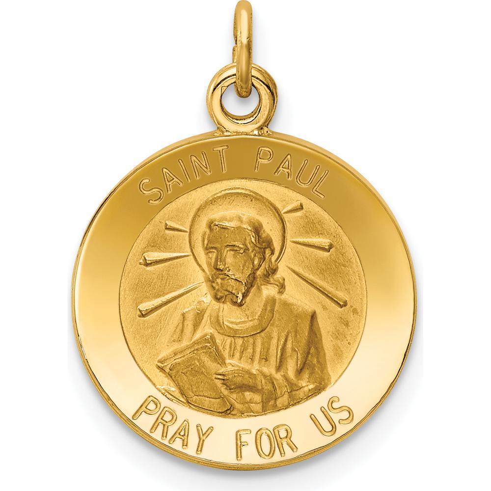 14K Yellow Gold Saint Paul Medal Pendant with Polished and Satin Finish - 23mm Length by Oro Pregiato