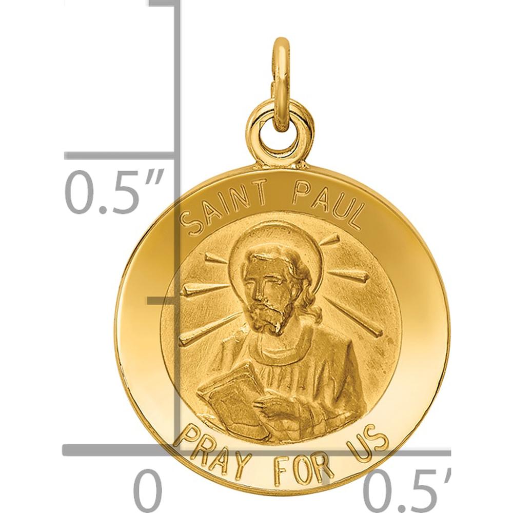14K Yellow Gold Saint Paul Medal Pendant with Polished and Satin Finish - 23mm Length by Oro Pregiato