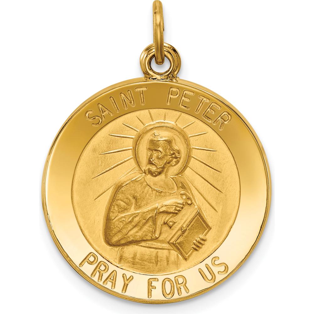 14K Yellow Gold Saint Peter Die Struck Round Medal Pendant - 26mm x 19mm by Oro Pregiato