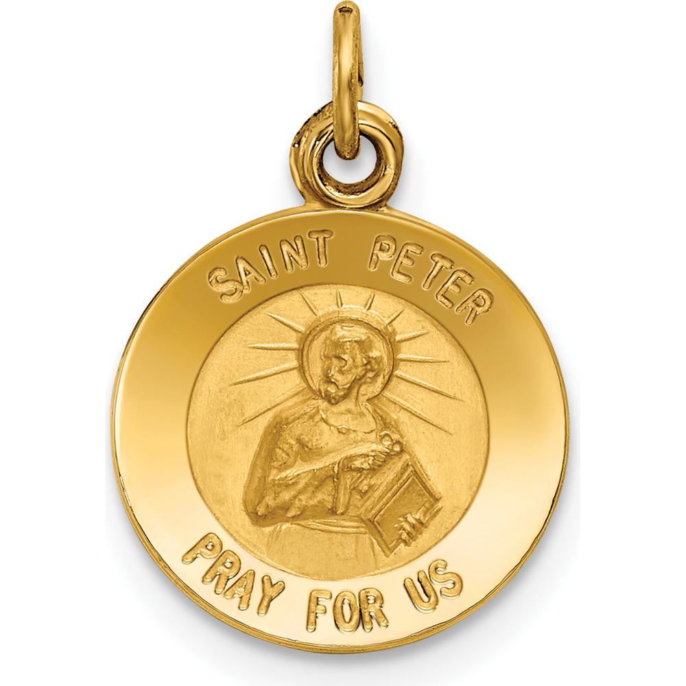 14K Yellow Gold Saint Peter Medal Round Charm with Polished and Satin Finish - Religious Pendant by Oro Pregiato